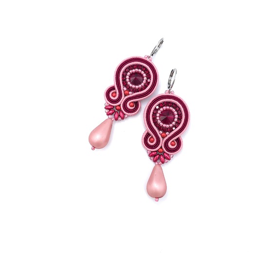 kolczyki soutache Kolczyki sutasz bordowo różowe kolorowe wiosenne z dużą łezką Cleo