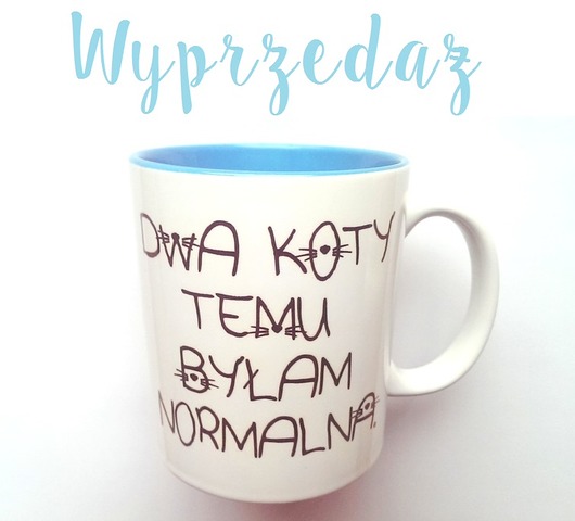 Kubek DWA KOTY TEMU z błękitnym wnętrzem  FarrowDesign