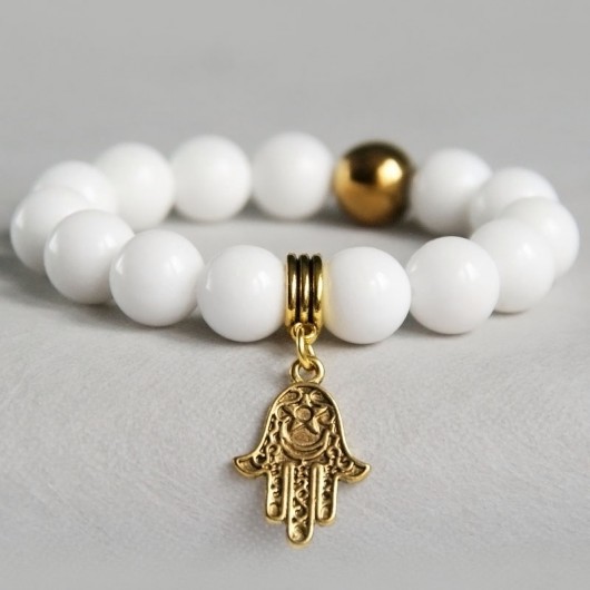 biały marmur & złota hamsa kaktusia