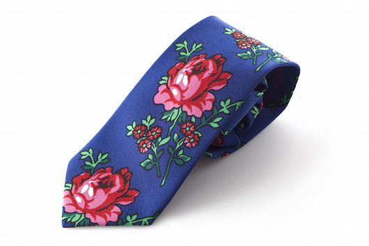 Krawat FOLK niebieski w kwiaty łowickie HisOutfit