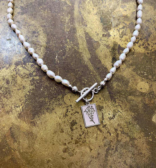 wisiory Flora- Niezpaominajka-Naszyjnik- Perły