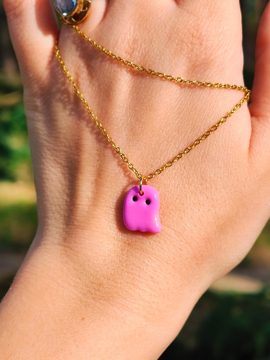 wisiory Naszyjnik duszek różowy dodatki w stylu pastel goth kawaii halloween