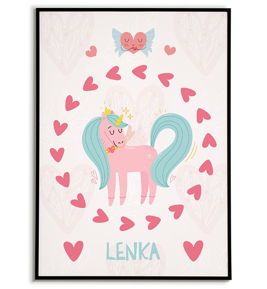 obrazy i plakaty do pokoju dziecięcego Plakat JEDNOROŻEC z imieniem dla dziewczynki unicorns