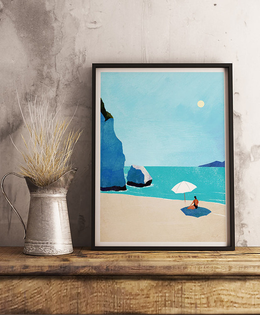 plakaty Dzika plaża - dziewczyna pod parasolem - plakat fine art