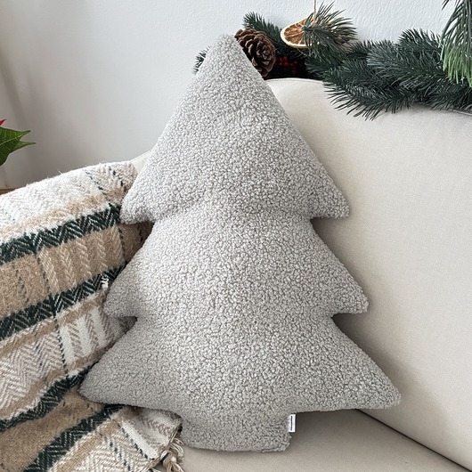 dekoracje świąteczne Poduszka Choinka Boucle Jasna Szara