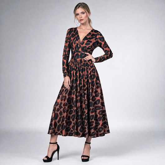 sukienki midi damskie Amelia - Panterka - rozkloszowana sukienka