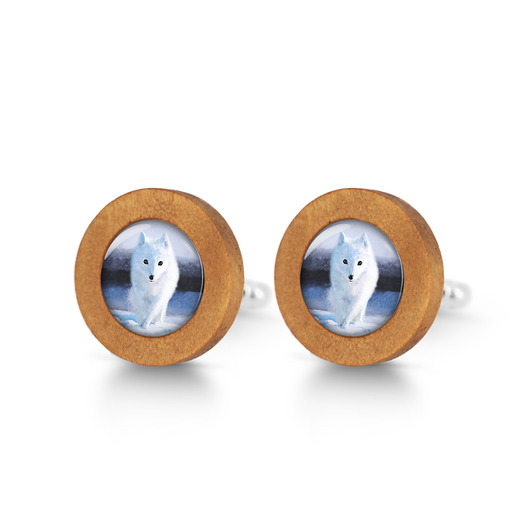 spinki do mankietów Biały lis - drewniane spinki do mankietów