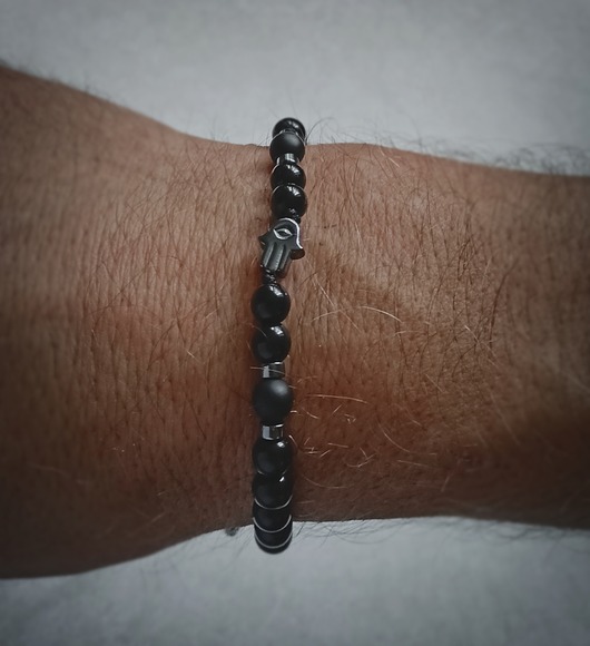 biżuteria męska HAMSA - ochrona - onyks,hematyt - bransoletka regulowana ONE SIZE