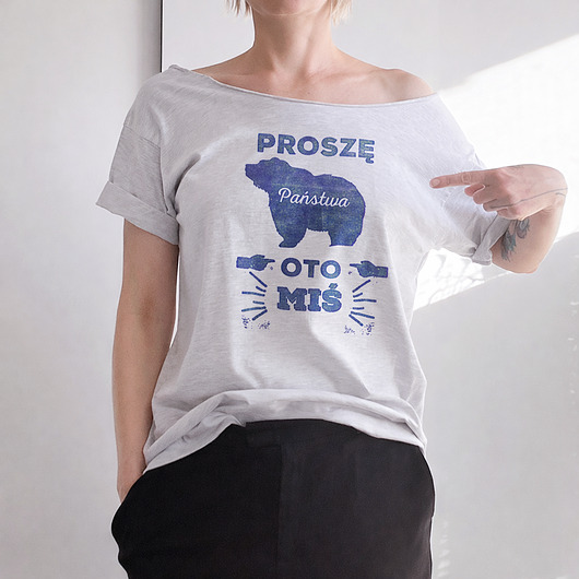 t-shirt damskie Oto miś Szary Oversize