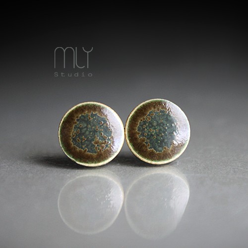 kolczyki ceramiczne Oliwkowe 11mm/stal chirurgiczna/
