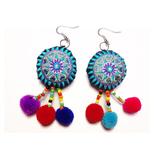 Haftowane kolczyki Hmong Hearts Bright Boho old