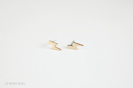 16k Gold Plated Lightning Shaped Studs Le Boho Bleu