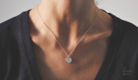 Rhodium Plated Round Tag Necklace Le Boho Bleu