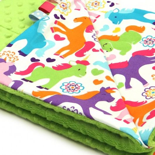 Kocyk letni minky koniki/zielony + imię GuGa DESIGN