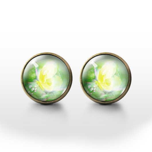 kolczyki szklane Kolczyki sztyfty - Żółty motyl - brąz