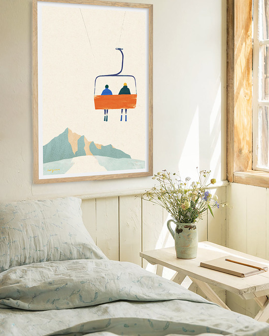 plakaty Narty w górach - wyciąg narciarski - plakat fine art