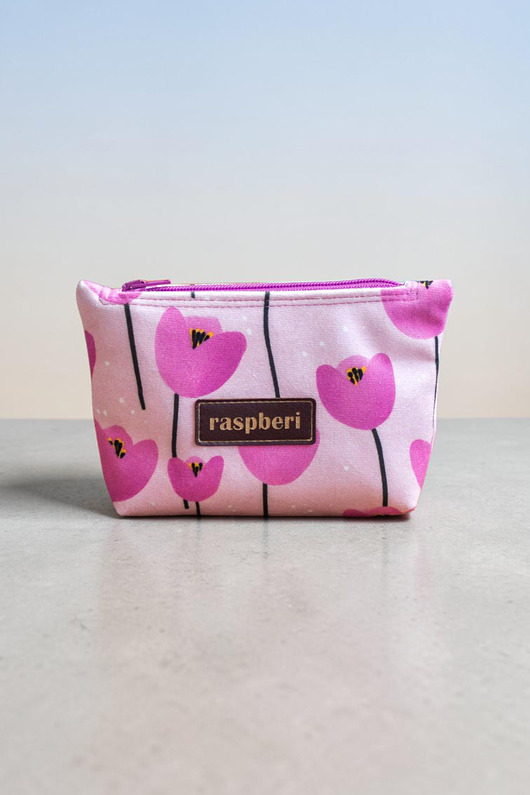 pokrowce i etui - na klucze Etui na klucze z różowego weluru w tulipany handmade