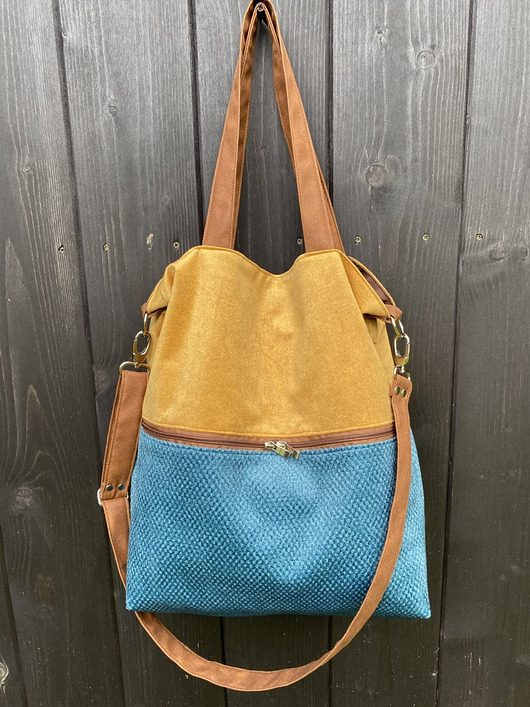 torby na ramię Duża torba na ramię z zapinaną kieszenią -musztarda, turkus, koniak