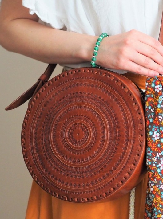 torby na ramię Torebka skórzana ręcznie robiona góralska okrągła Carmen Duża