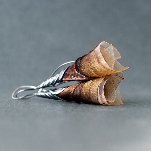 kolczyki wire wrapping Srebrne kolczyki caffe latte