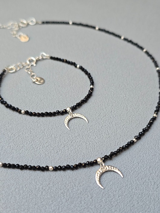 komplet biżuterii Komplet Mini Lunula w Czerni Srebro