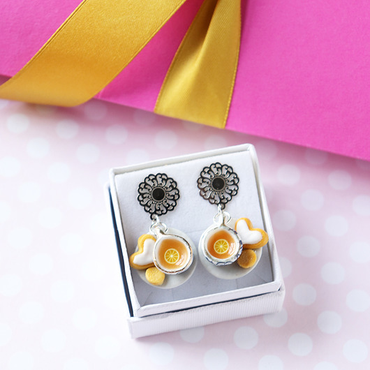 Herbata z cytryną kolczyki ceramiczne premium Lemon Lovely