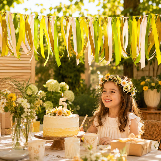 dodatki - różne Letnia Girlanda na baby shower, urodziny -wstążki na sznurku - 1m