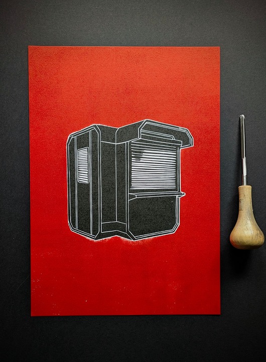 grafiki i ilustracje Ręcznie drukowany linoryt "Nieczynne do odwołania" 21x30cm