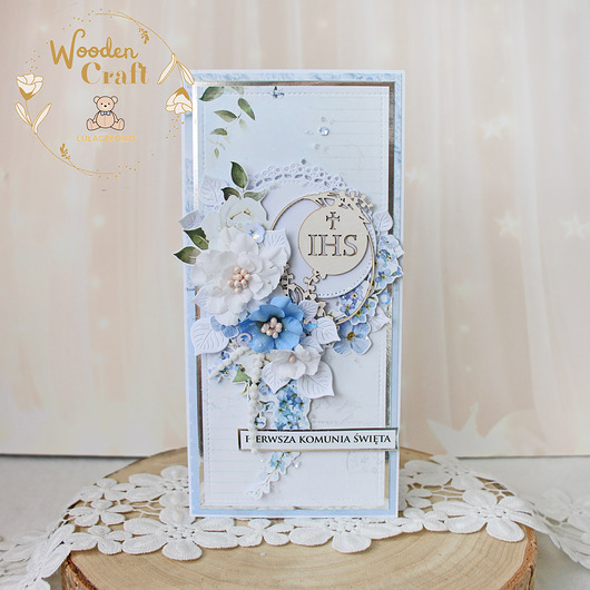 kartki na komunię Kartka komunijna, Pamiątka Komunii, prezent "Lovely Day in Blue 1"GOTOWA