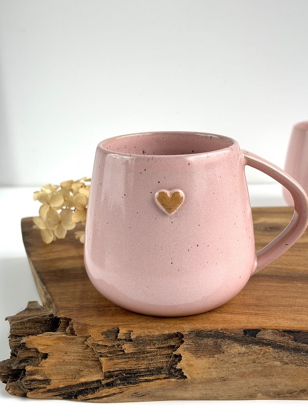 kubki Kubek Beczułka ręcznie robiony z sercem320 ml - Różowy