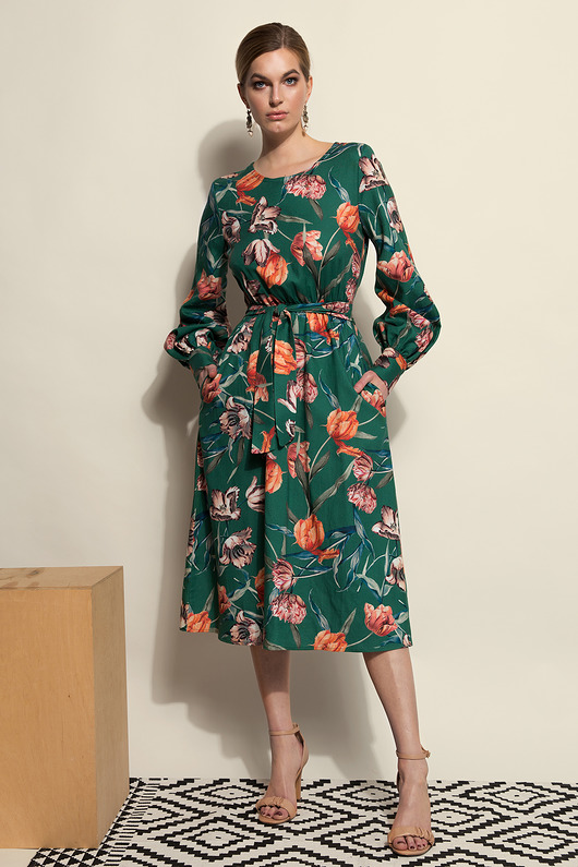 sukienki midi damskie Turkusowa sukienka w kwiaty