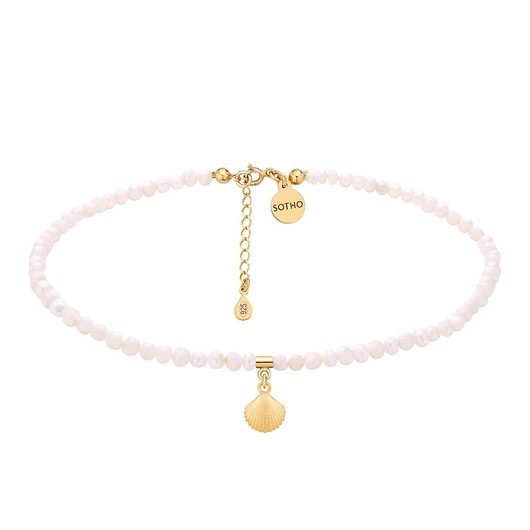 chokery Choker z pereł naturalnych ze złotą muszelką