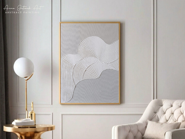 obrazy FALE NR 1 Abstrakcyjny obraz strukturalny, ręcznie malowany, 70x50 cm