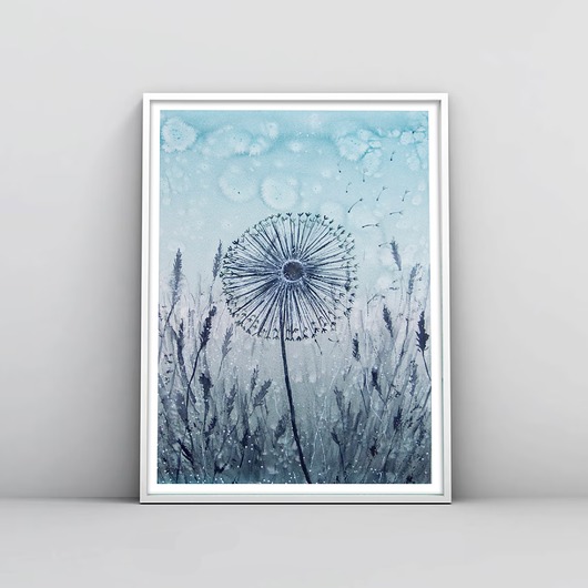 obrazy Oryginalna akwarela.  Dmuchawiec na łące  A4