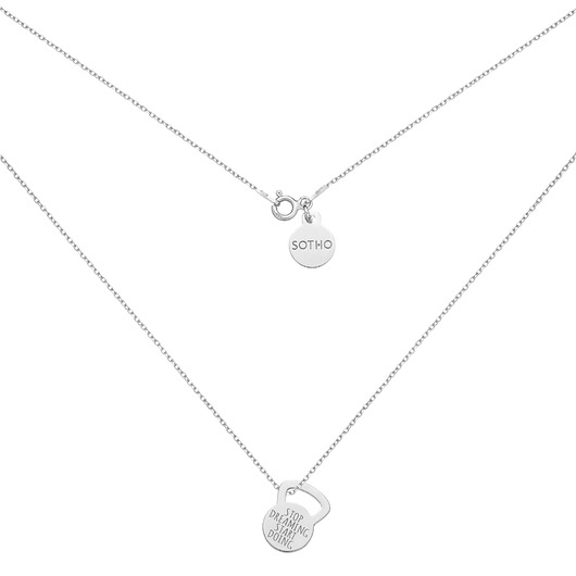 srebrne naszyjniki Srebrny naszyjnik z kettlebell STOP DREAMING START DOING