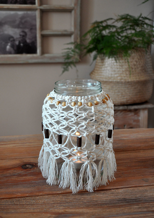 świeczniki i świece Lampion- świecznik makrama
