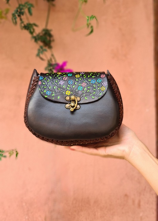 torby na ramię Torebka skórzana Marlene kwiaty ręcznie robiona