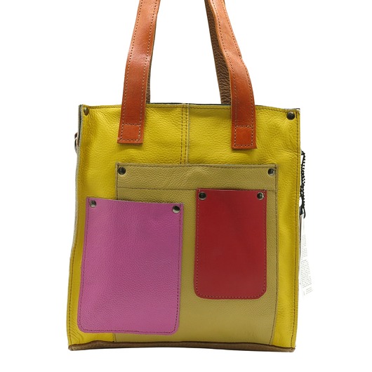 torby na ramię Torebka damska shopper, pojemna, skórzana ze skrawków kolorowa OLIVKA