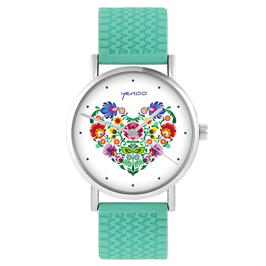 zegarki damskie Zegarek - Folkowe serce - silikonowy, turkus