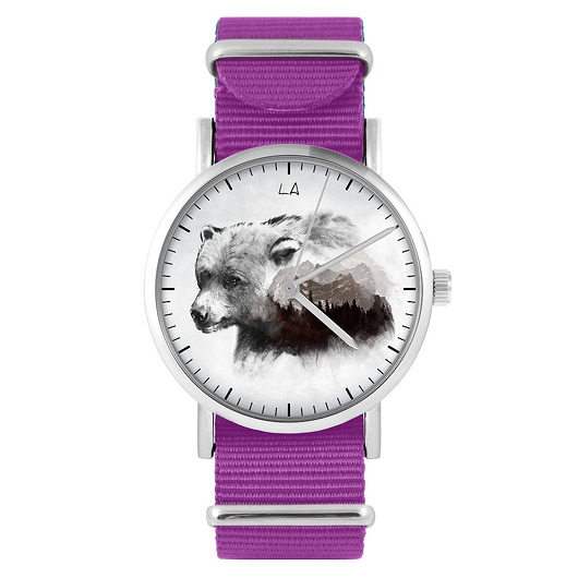 zegarki unisex Zegarek - Niedźwiedź - amarant, nylonowy