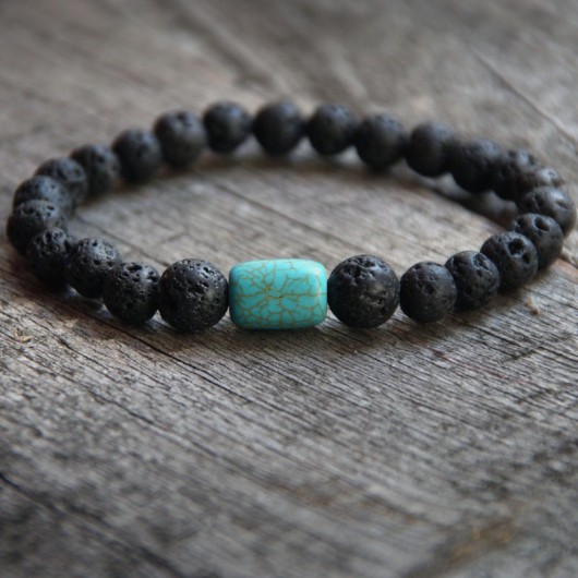męska bransoletka :: black LAVA & howlite kaktusia