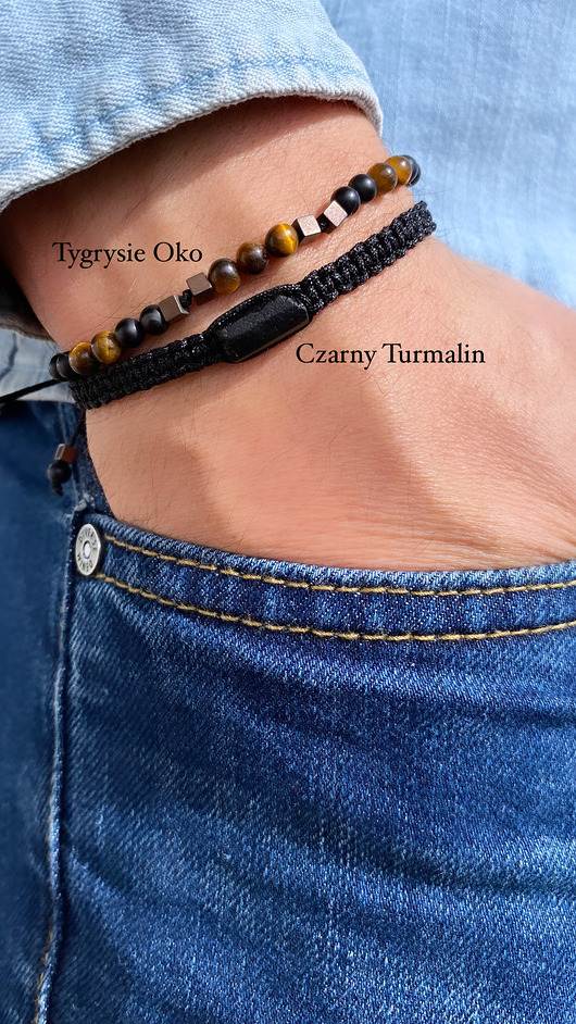 biżuteria męska Męska bransoletka z Czarnym Turmalinem