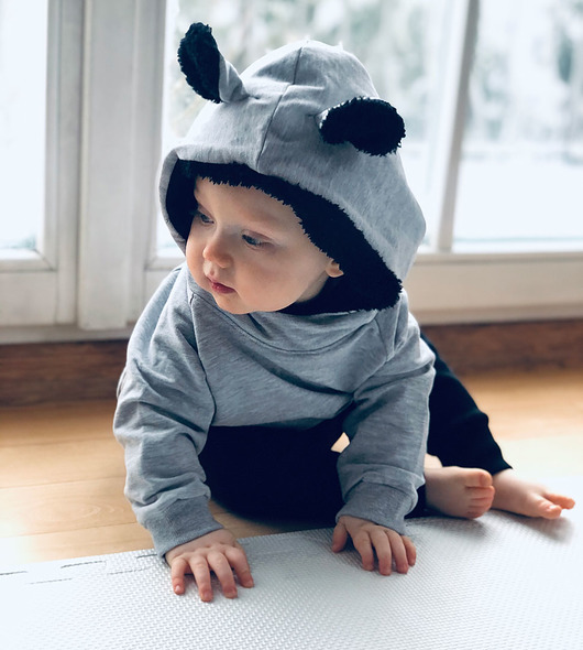 bluzy dla niemowlaka Bluza hoodie MIŚ szara z czarnym