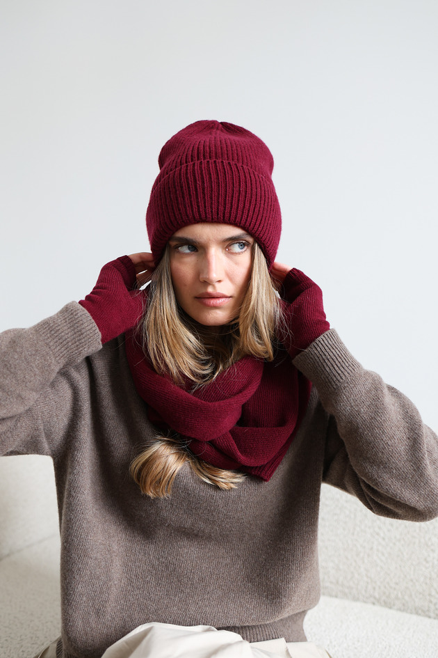 czapki damskie Czapka Merino & cashmere bordowa
