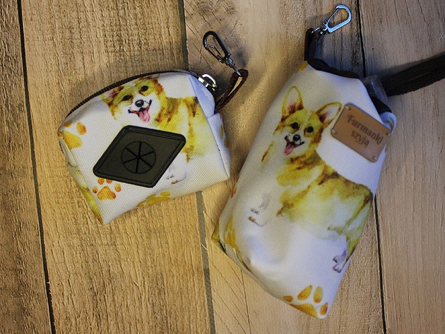 dla zwierząt różne Zestaw saszetka na smaczki i woreczki  # corgi