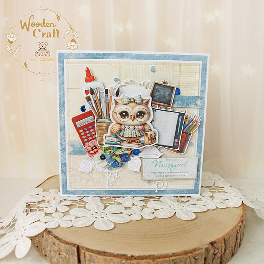 kartki scrapbooking Kartka Zakończenie Roku Szkolnego, dla nauczyciela wychowawcy "Sowa 2"