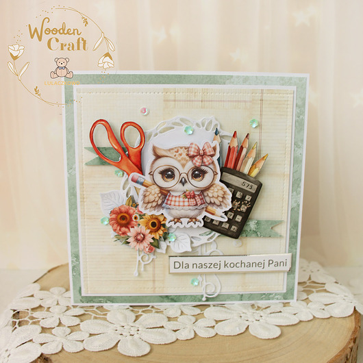 kartki scrapbooking Kartka Zakończenie Roku Szkolnego, dla nauczyciela wychowawcy "Sowa 3"