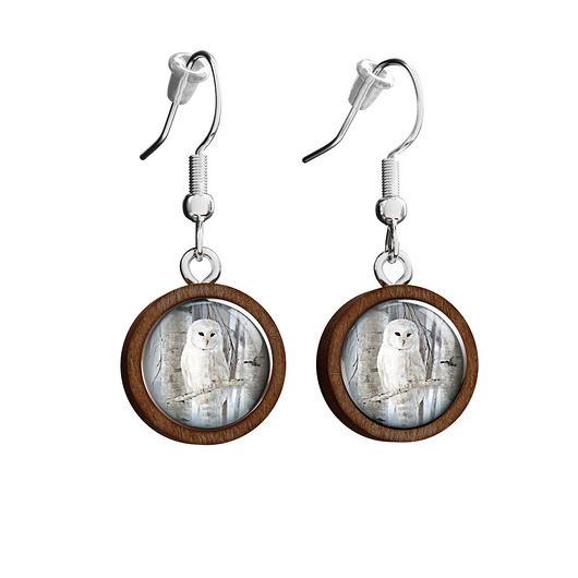 kolczyki drewniane Kolczyki drewniane - Biała sowa - wiszące