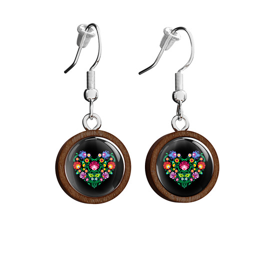 kolczyki drewniane Kolczyki drewniane - Serce folkowe czarne - wiszące