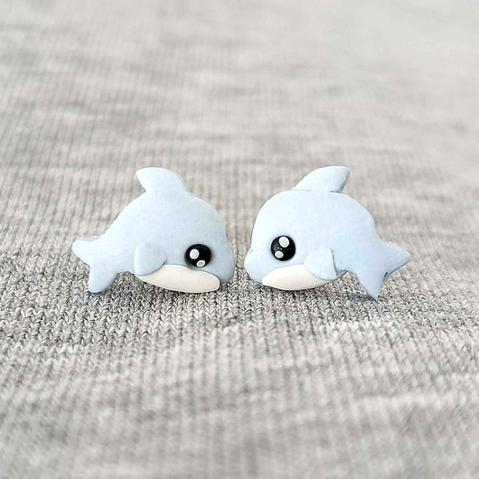 kolczyki z masy plastycznej Kolczyki Delfiny